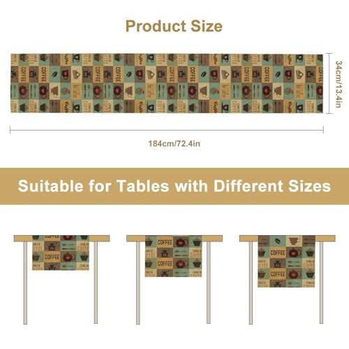 Coffee Theme Table Runner, Rustic Coffee Time Cafe Cup Tea Bean Drinks Vintage Farmhouse Teal Table Center Decor for Family Kitchen Farmhouse Holiday Party Table Decorations,, 13"x36" - color: Coffee-7, size: 13“ X 36"