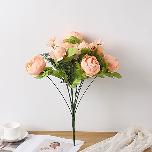 Duovlo Springs Flowers Artificial Silk Peony Bouquets Wedding Home Decoration,Pack of 1 (Spring Orange-Pink) - color: Spring Orange-pink