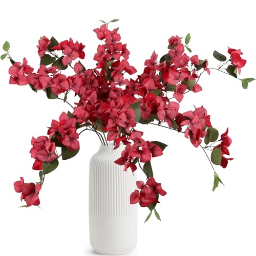 Red Faux Bougainvillea 8 PCS Realistic Artificial Bougainvillea Silk Flowers 29.9" Long Stem Flowers for Tall Vase Home Wedding Centerepieces Decor (Red) - color: Red