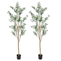 Sunnydaze Fake Olive Tree - 6ft Tall Faux Olive Tree with Pot - Indoor Artificial Plant with Black Weighted Base and Silk Leaves - Set of 2 - size: 6 ft