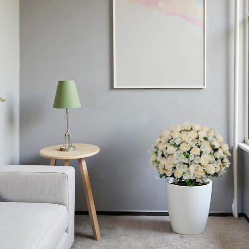 24" Artificial Potted Flowers Faux Beige White Peonies for Outdoor | Set of 2 UV Resistant Silk Fake Outdoor Plants & Flowers in Cement Pots for Outside Front Porch Home Indoor Decor - color: White, size: 24" Luxury Peony