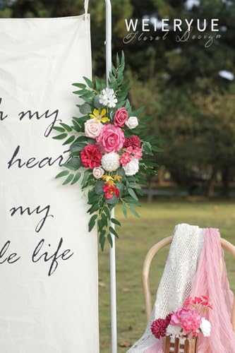 Artificial Wedding Arch Flowers Kit(Pack of 2) for Wedding Arch, Bridal Shower, Ceremony and Reception Backdrop Decoration (Bright Pink) - color: Bright Pink