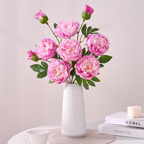 MARTINE MALL 5PCS Real Touch Peonies Artificial Flowers, 22in Pinkish Purple Fake Peonies Artificial Peonies Flowers Latex Large Faux Peony Flowers for Centerpiece Table Wedding Party Home Decor - color: Pinkish Purple, size: 5PCS