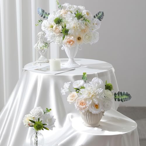Floweroyal Artificial Flowers Fake Rose Flowers Dahlia with Stems for DIY Wedding Bridal Bouquets, Baby Shower, Floral Arrangement, Table Centerpieces, Home Decorations - color: Milk White