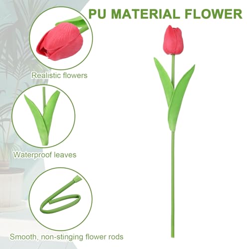 uxcell 20pcs Tulips Artificial Flowers, Faux Flowers Silk Fake Tulip Stems Real Touch for Wedding Bouquet Centerpiece Table Party Decoration(Dark Red) - color: Dark Red
