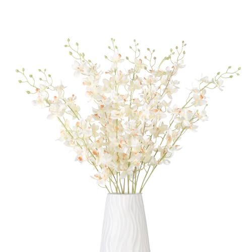 White Artificial Orchid Silk Fake Flowers 5PCS Long Stem Artificial Flowers that Look Real Dancing Lady Orchids for Tall Vase Home Outdoor Wedding Party Office Decoration(White) - color: White