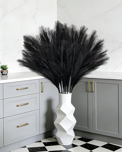 TORONTOKYO 8Pcs Faux Black Pampas Grass Decor Tall, 35.4” Fluffy Artificial Pompous Grass Branches, Large Pampas Grass Reed Stems for Gothic Room Decor, Floor Vase Filler, Wedding, Home Boho Decor - color: Pure Black, size: 35.4inch-8Pcs