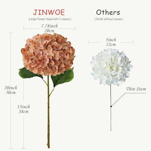 JINWOE 5Pcs Silk Hydrangea Artificial Flowers, 20Inch Large Lifelike Boho Flowers,Artificial Hydrangeas for Indoor Bouquet Table Centerpieces Floral Arrangements Home Wedding Home（(Brown Yellow)） - color: Brown