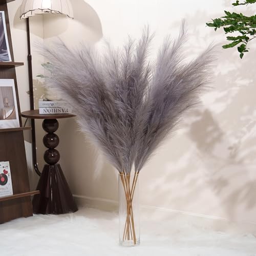 Premium Faux Grey Pampas Grass – 43.3" Tall Fluffy Neutral Decor, 8pcs 18-Branch One-Piece Stems No Assembly, Luxury Silk-Feel Feather Flowers for Modern Minimalist Scandinavian Decor,8 Stems110cm - color: Faux Grey, size: 8pcs 43.3"(110cm)