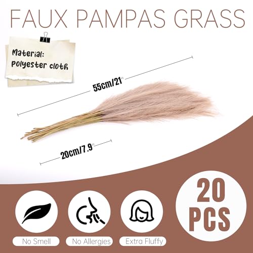 Faux Pampas Grass Decor ， 21.7 Inch Artificial Pampas Grass Brown Reed Grass, Vase Filler for Home Decor, Room, Bathroom, Wedding, Table Centerpiece - 20PCS - color: Brown