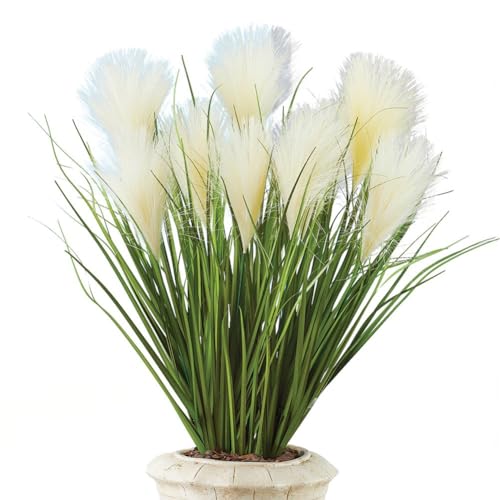 Collections Etc Faux Pampas Grass Picks - Set of 3 - Outdoor or Indoor Decorative Accent, White