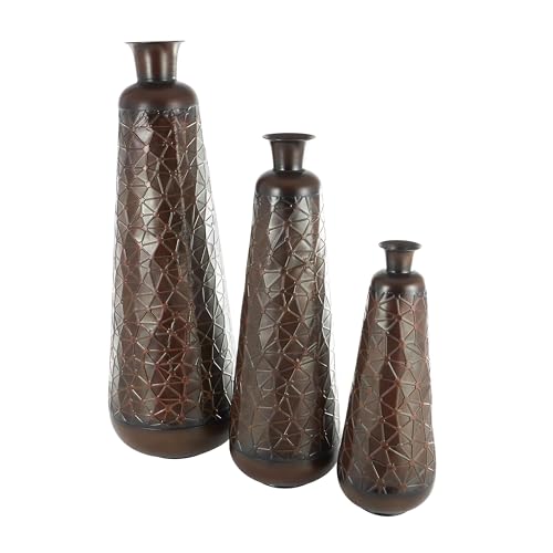 Deco 79 Metal Decorative Vase Tall Teardrop Shaped Centerpiece Vases with Hammered Texture, Set of 3 Vases for Home Decoration 53", 43", 32" H, Dark Brown - color: Dark Brown, size: 53", 43", 32"H