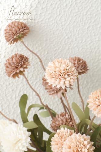 Floroom 9pcs Taupe Beige Mix Faux Silk Mums Artificial Flowers, Bulk Fake Small Mini Chrysanthemums with Stems for DIY Wedding Centerpieces Floral Arrangements Vase Fillers Home Decorations - color: Soft Breeze Taupe, size: 9pcs
