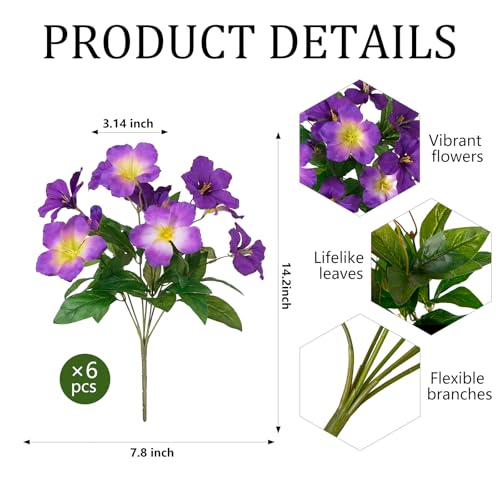 Fake Artificial Flowers for Outdoors 6 PCS Azalea Bouquet Silk Flowers for Outside UV Resistant Faux Flowers Plants for Outdoor Planters Realistic Spring Home Front Door Patio Garden Porch Decor - color: Mt Azalea B-purple2 Purple3