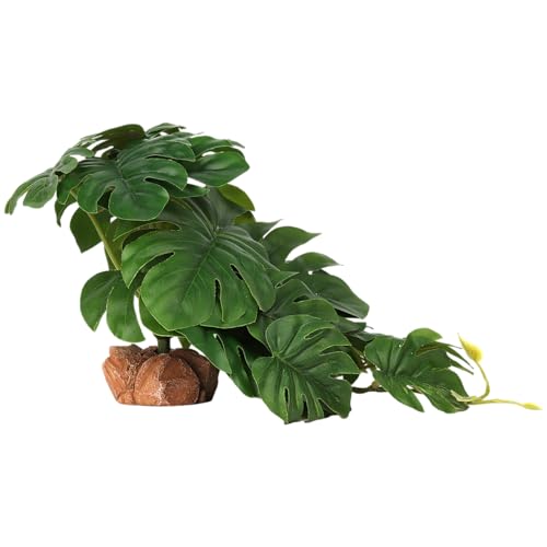 Reptile Plants for Terrarium, Ball Python Tank Decor Accessories fit Bearded Dragon Crested Leopard Gecko Lizard Chameleon Snake Frog Tortoise Hermit Crab - Fake Monstera - color: A-fake Monstera