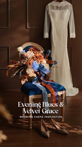 Ling's moment Burnt Orange & Navy Artificial Flowers and Greenery Deluxe Combo Box Set, Terracotta Fake Flower for DIY Wedding Bridal Bouquet, Centerpieces Decor, Floral Arrangement Decor, etc. - color: Or-burnt Orange & Navy, size: Deluxe