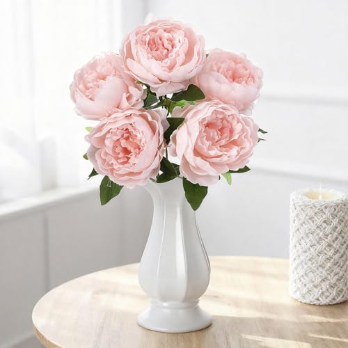 Peonies Artificial Flowers, 17 Inch Fake Silk Peonies Flowers Bouquet with Stems for Vase Arrangements, Wedding Centerpiece Party Home Decor (Pink) - color: Pink
