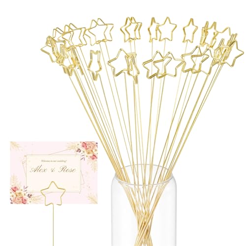 30-Pack Floral Picks Flower Bouquet Decoration Picks - 13 Inch Metal Sticks for Floral Arrangements, Wedding, Party & Craft Decor, Spiral Design (Golden Star) - color: Golden star