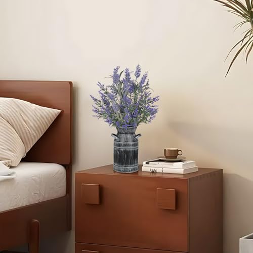 Artificial Lavender Flowers with Rustic Metal Vase 17 Inch Faux Lavender Plant Arrangement in Galvanized Planter Vintage Farmhouse Floral Decor for Home Office Kitchen Decor Wedding Table Centerpiece - size: 17" M.P