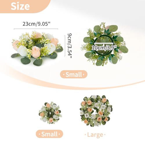 NUPTIO Small Flower Rings for Centerpieces: 9.05 Inch Champagne & White Candle Wreath for Wedding Party Christmas Table Decorations - Spring Summer Front Door Porch Decor 2 Pcs - color: Champagne & White, size: Dia 9.05"-2pcs