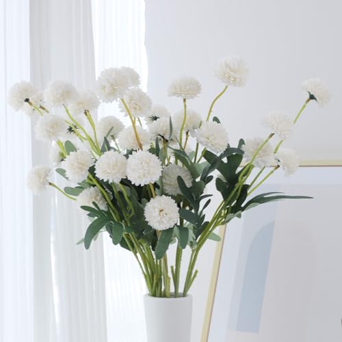 LVEFIT 10 Pcs Beige Kiku Flower Fake Mums Long Stem Flowers,Faux Kiku Flower Bulk,Silk Flowers Mini Chrysanthemum Floral Arrangements,Artificial Flowers Chrysanth Mini Fake Flower - color: Beige