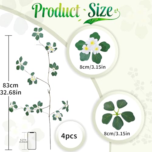 4Pcs 38.8 inches Artificial Tree Branches and Twigs Faux Plant Stems for Tall Vase, Home, Hotel, Office, Store Decor (2 Green Five-Leaf and 2 Green Five-Leaf with Flowers) - color: 2 Green Five-leaf and 2 Green Five-leaf With Flowers