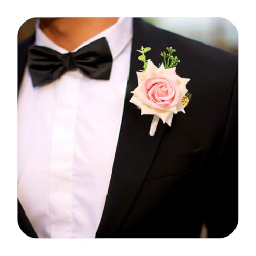 Wedding Boutonniere Groom Flower Buttonholes Groomsmans Prom Party Suit Decoration Anniversary Accessories for Man - color: Champagne