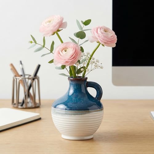 Sunddo Blue and White Vase for Pampas Grass, 6 Inch Small Ceramic Vases for Centerpieces, Modern Pitcher Vase for Flower, Bathroom, Dining Table Decor, Bedroom, Book Shelf Decor - color: Nautical Blue, size: 6 Inch