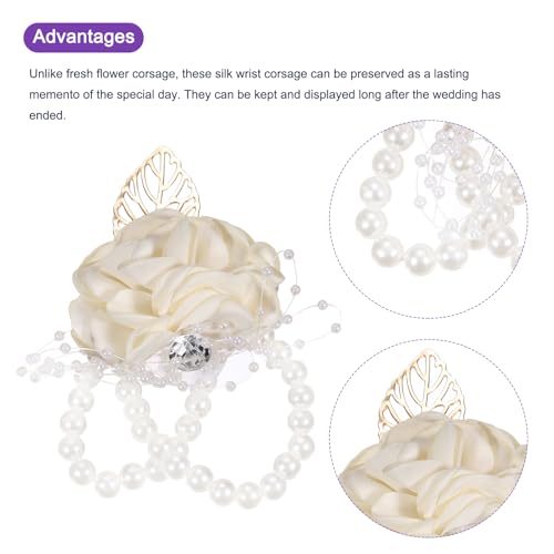 MECCANIXITY Wrist Corsage Artificial Flower Bracelets Pack of 1 Rose Wrist Bride Groom Decorative for Wedding Ceremony Prom Party Anniversary, 9x7cm Light Yellow - color: Light Yellow