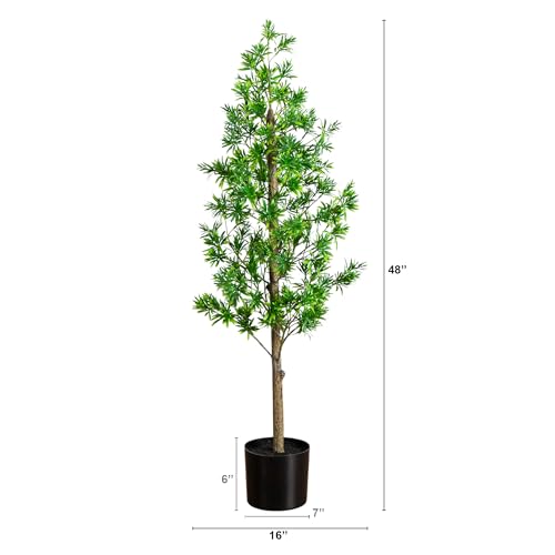 Nearly Natural 4ft UV Artificial Podocarpus Tree Indoor/Outdoor Greenery - Premium Materials, Low Maintenance, Modern Style