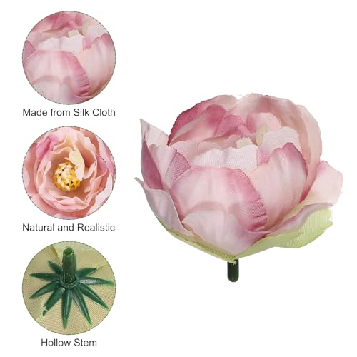 Artificial Flower Head, 15 Pcs Fake Flowers Heads Bulk Silk Peony Heads Simulation Flower for Bouquets Wreaths Wedding Decor, Purple