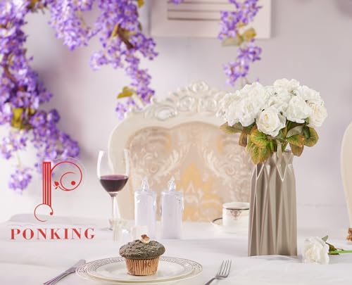 PONKING Rose Artificial Flower 28pcs Realistic Faux Silk Roses Fake Flowers Bouquets Arrangements Decor for Wedding Spring Mother's Day, Home Table Decorations, White Flower - color: A 28pcs White Rose