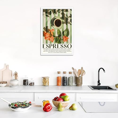 Funny Espresso Coffee Poster Trendy Kitchen Canvas Wall Art Green Coffee Cup On Table Floral Aesthetic Prints Painting For Living Room Kitchen Cafe Bar Wall Decor 16x24in Unframed - color: style 01, size: 16"L x 24"W