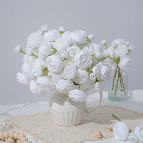 Ranunculus Artificial Flowers 18 Pcs, Faux Silk Mini Peonies Bulk Flowers for Vase, Fake Wedding Filler Flowers for DIY Bouquets, Centerpieces Arrangements Bridal Shower Decor, White - color: Ivory White