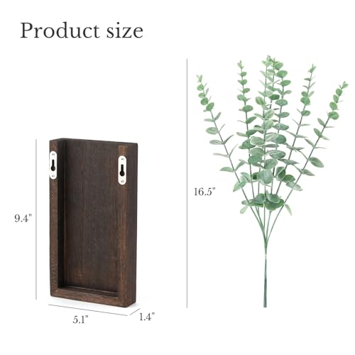 Dahey 2 Pack Wood Wall Planter Vase with Artificial Eucalyptus Farmhouse Wall Hanging Decor Pocket Planter for Indoor Fake Plants Greenery, Living Room Bedroom Kitchen Home Office Decoration - color: Brown