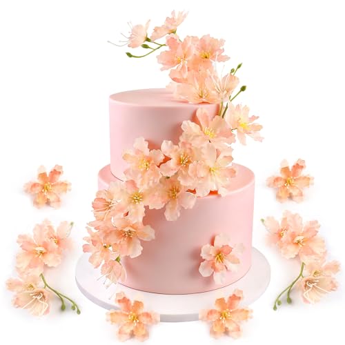 14PCS Artificial Cherry Blossom Cake Toppers Lilac Cherry Flowers Cake Ornament for Floral Birthday Cake Decors Wedding Bridal Shower Mother's Day Party Artificial Flower Decoration Supplies - color: Lilac