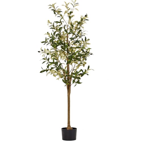 5ft Artificial Olive Trees Indoor, Faux Olive Tree 5 Feet Fake Plants with Realistic Leaves Olive Silk Tree Home Bedroom Housewarming Gifts - color: 5ft