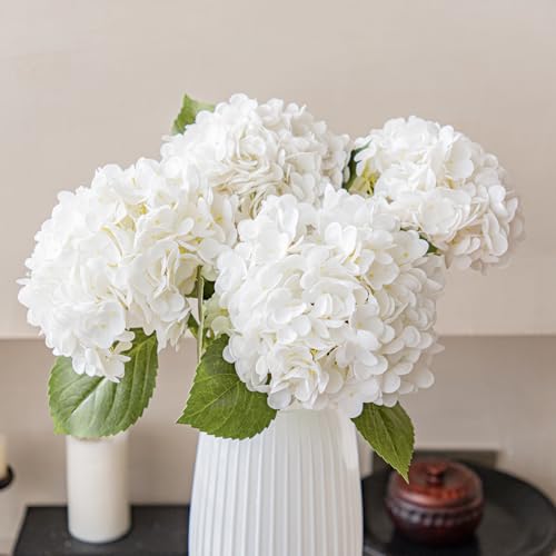 22" Large Real Soft Touch Artificial Hydrangea Flowers Bouquet Latex Hydrangeas for Wedding, Home, Office, Bridal Party Decoration Garden Office Room Table Centerpieces 4pcs White - color: 4pcs White