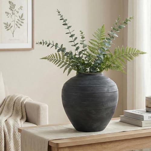 11" Blue Ceramic Vase, Rustic Farmhouse Living Room Home Decor | Artisan Handcrafted Large Ceramic Vase - size: 11Inch