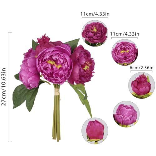 Hot Pink Peonies Silk Flowers 2 Bouquets Fake Peonies 14 Heads Faux Peony Flowers with Stems for Wedding Decoration Bride Bouquet Faux Flowers Crafts Floral Arrangement (Hot Pink) - color: Hot Pink