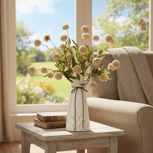 Artificial Mini Chrysanthemum Flowers 10pcs Faux Pompon Mum Stems for Vase Arrangements Home Decor Centerpiece (Beige) - color: Beige