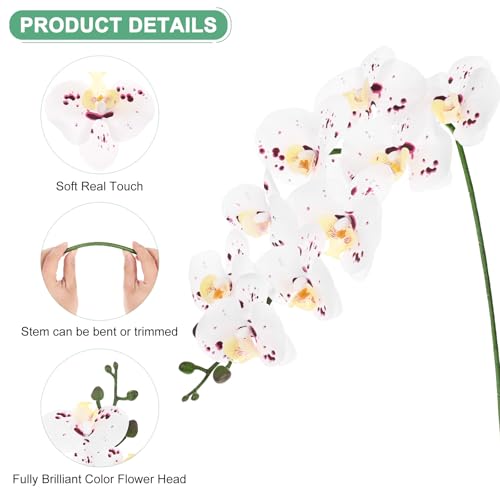 M METERXITY 6-Pack Artificial Orchid Flowers 9 Large Petals 37 Inch Faux Phalaenopsis Silk Bouquets Real Touch White Purple Fake Orchids for Home/Wedding/Christmas/Party/Garden/Office - color: White Purple