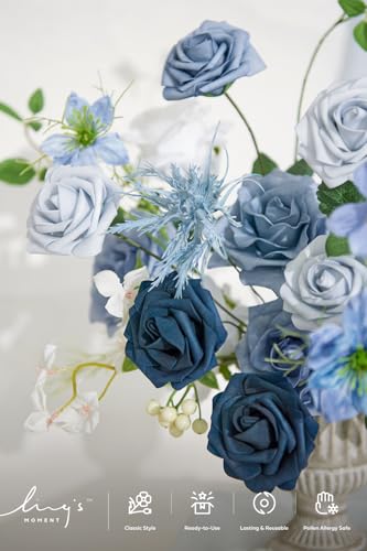 Ling's Moment Fake Flowers Box, Faux Artificial Greenery Stems Foam Roses Berry Silk Morning Glory Fabic Flower for Centerpieces Bouquet Wedding Vase Decoration, Dusty Blue & Ivory & Sage, Grand Combo - color: Blu-dusty Blue & Ivory & Sage, size: Grand