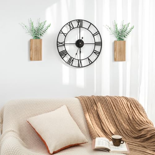 Dahey 2 Pack Wood Wall Planter Vase with Artificial Eucalyptus Farmhouse Wall Hanging Decor Pocket Planter for Indoor Fake Plants Greenery Flowers, livingroom Bedroom Kitchen Home Office Decoration - color: Natural
