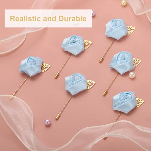 uxcell 24pcs Light Blue Rose Boutonnieres Flower Buttonholes Pocket Boutonnieres Pins for Wedding Ceremony Anniversary Prom Formal Dinner Party - color: Light Blue