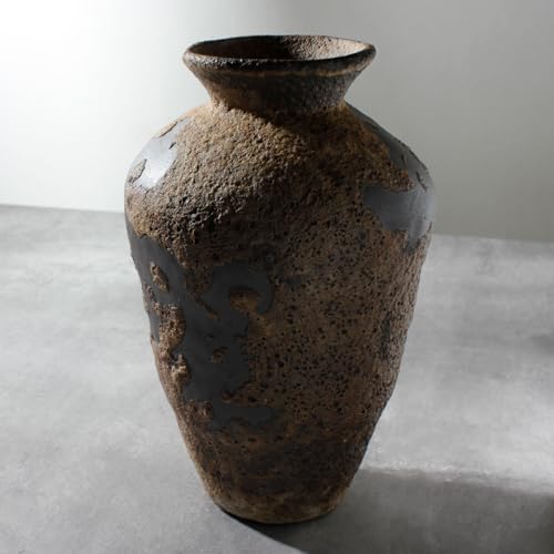 Rusty Ceramic Vase, Pottery Farmhouse Flower Vase for Centerpieces, Wabi Sabi Decorative Vase for Table, Living Room, Bedroom, Bathroom - color: Rust-tall, size: Small