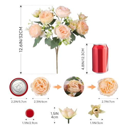 Luyue 8 Packs Peonies Artificial Flowers Vintage Faux Peony Bouquet Fake Flower for Vase Silk Floral Arrangements for Table Centerpiece Wedding Decoration Indoor Home Decor - color: Champange-8pcs