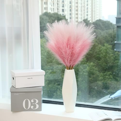 Wertuirk 9 Stems Pink Pampas Grass - 38 Inch Large Fluffy Faux Pompous Grass Decor, Long Artificial Colored Pompas Floral for Vase Filler, Wedding Centerpieces and Home Decor (Pink) - color: Pink
