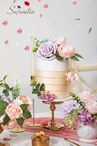 Serwalin Artificial Flowers Fake Silk Flowers Combo Realistic Mixed Roses Box for DIY Wedding Bridal Bouquets Centerpieces Arrangements Faux Flowers with Stems Home Party Decoration, Pink&Lilac - color: A Abby Charming Lilac & Pink, size: 1 Box