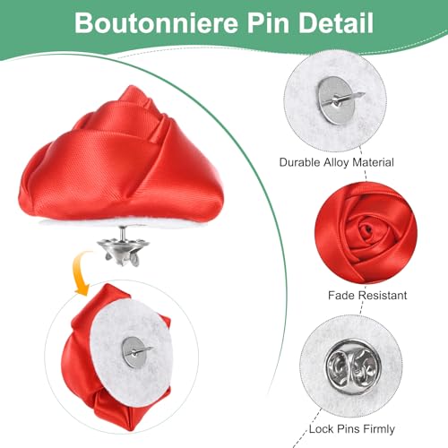 M METERXITY 16-Pack Lapel Pin for Men, Handmade Flower Brooch Button Pins for Men Suits, Formal Boutonnieres for Wedding/Groom/Corsage - color: Red